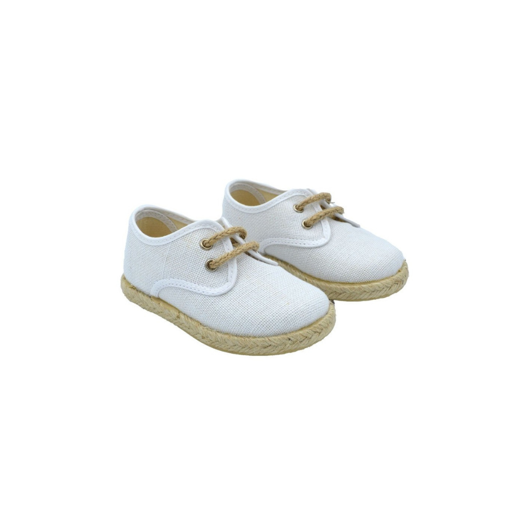 Esparteñas niño - Alpargatas niño - Esparteñas de lino natural con cierre de cordones de cuerda - Suela de caucho con yute - Hechas en España