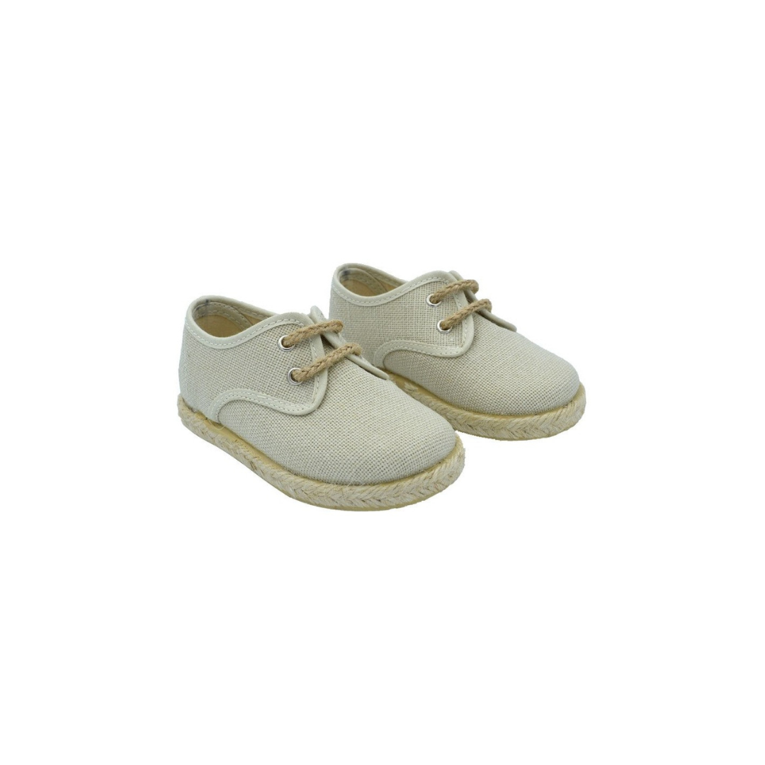 Esparteñas niño - Alpargatas niño - Esparteñas de lino natural con cierre de cordones de cuerda - Suela de caucho con yute - Hechas en España