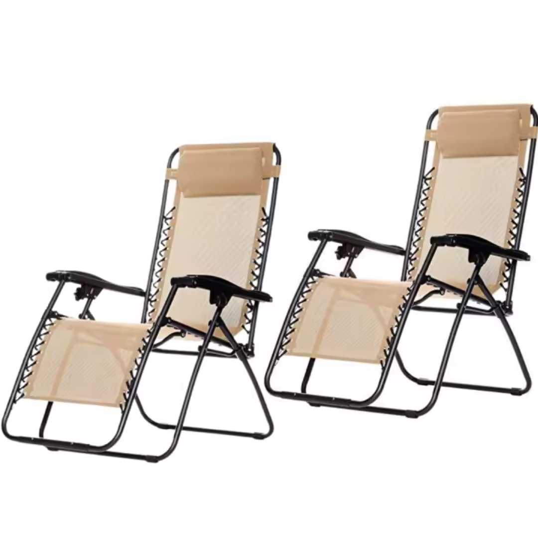 Pack de 2 tumbonas plegables con reposacabezas beig