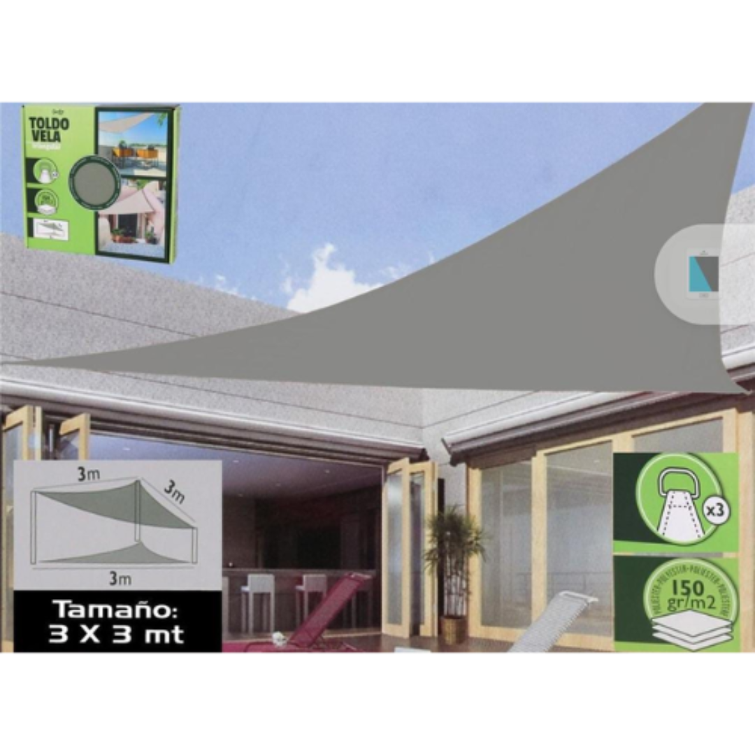 Toldo vela triangular - Toldo vela para jardin y terraza - Tela de sombra - 3X3