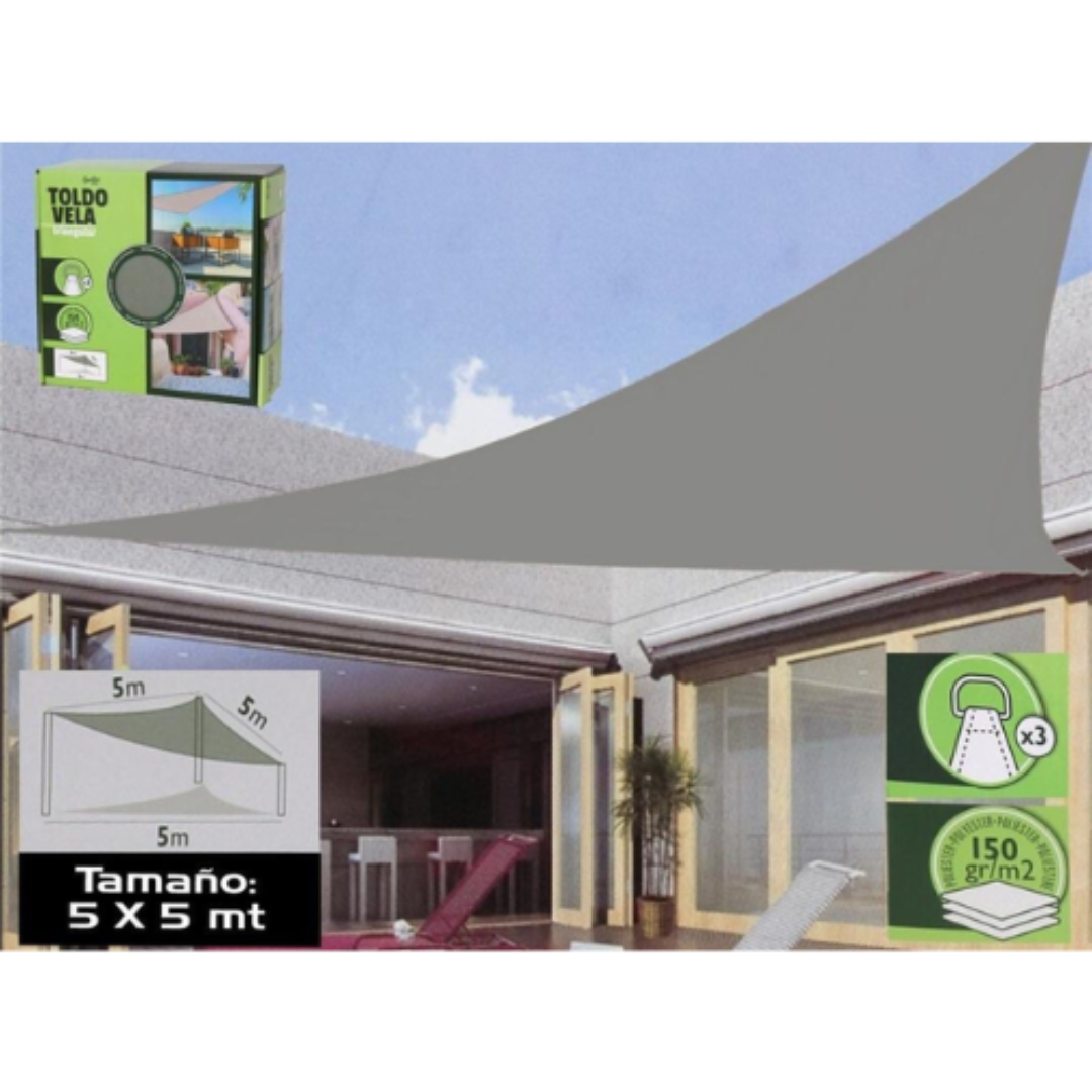 Toldo vela triangular - Toldo vela para jardin y terraza - Tela de sombra - 5x5