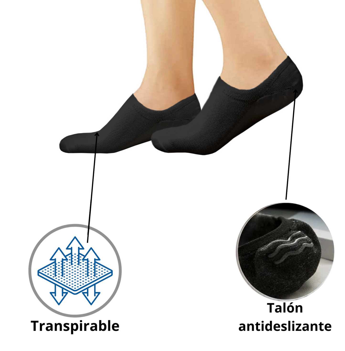 Calcetines invisibles mujer - Pinkies mujer - Calcetines cortos mujer - Calcetines negros mujer - Calcetines tobilleros mujer (Talla 35/40)