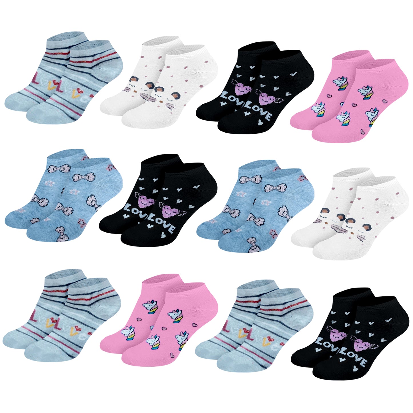 Calcetines niña - (12 Pares) - Calcetines tobilleros niña - Calcetines cortos niña - Calcetines algodón niña - Calcetines verano niña - Calcetines niñas -