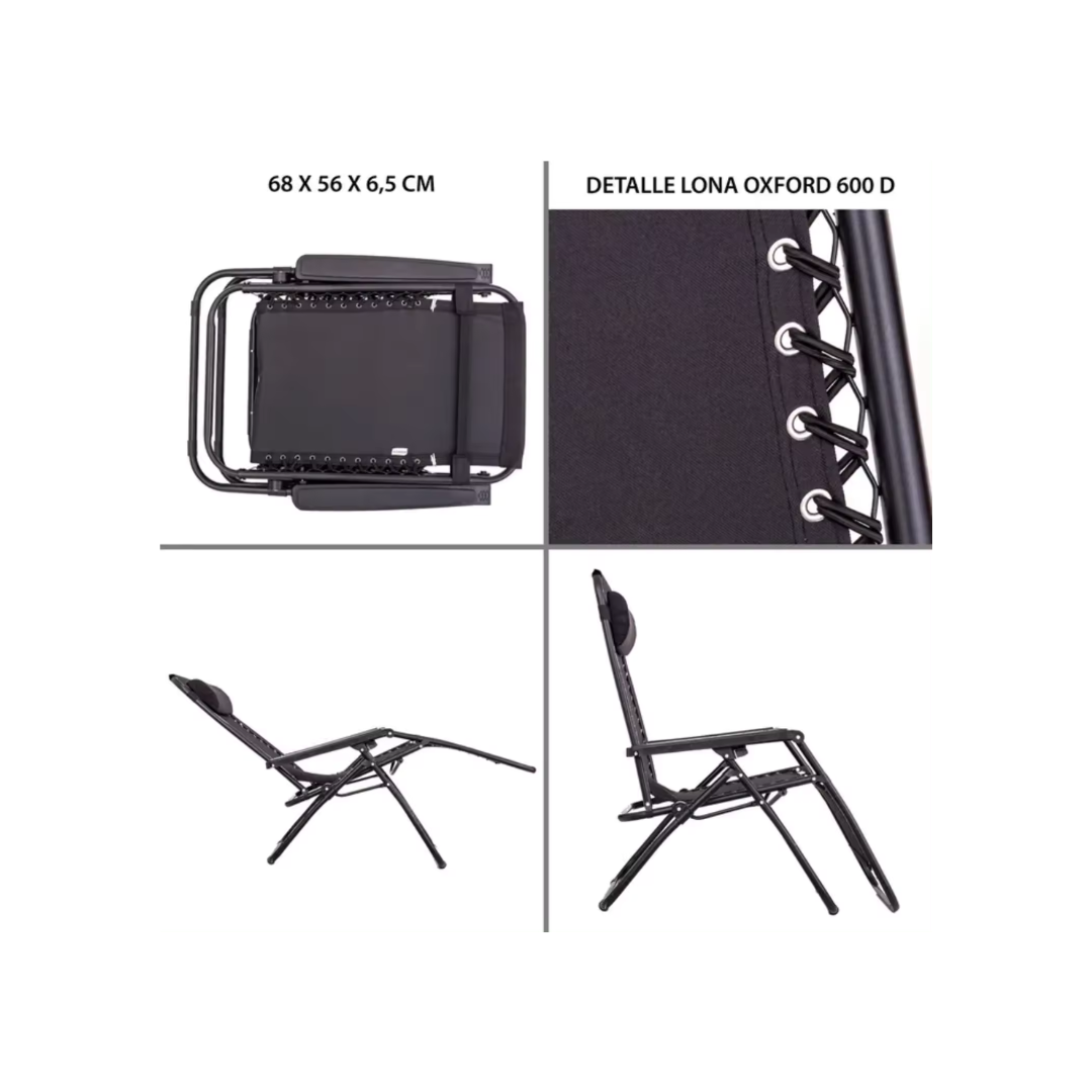 Tumbona plegable con reposacabezas negro