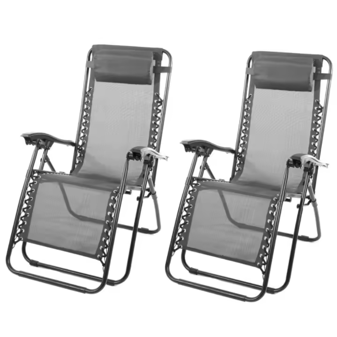 Pack de 2 tumbonas plegables con reposacabezas gris oscuro