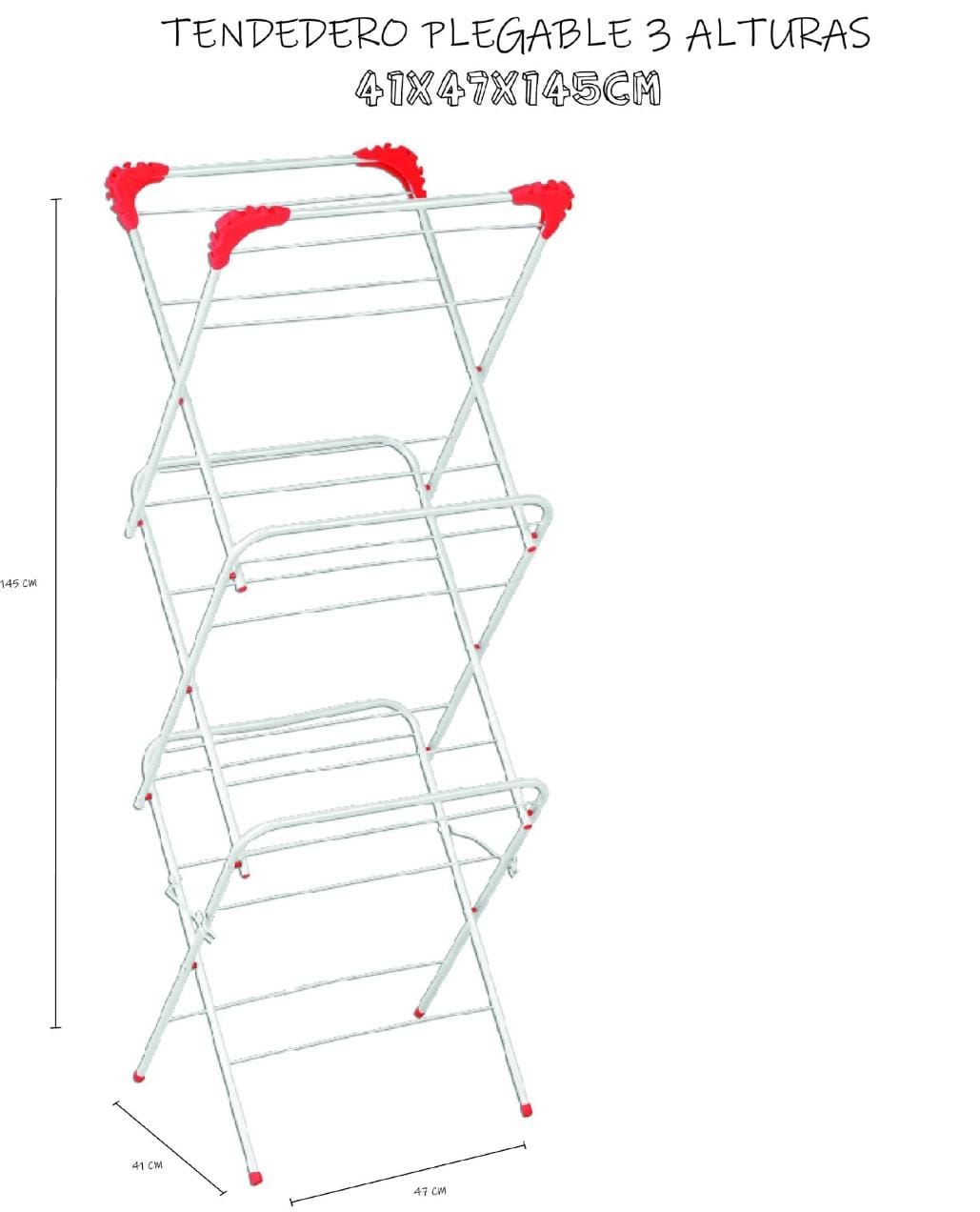 Tendedero vertical de acero con ruedas, 3 niveles, 6 rejillas y 33 metros  de tendido, soporte plegable para tender r
