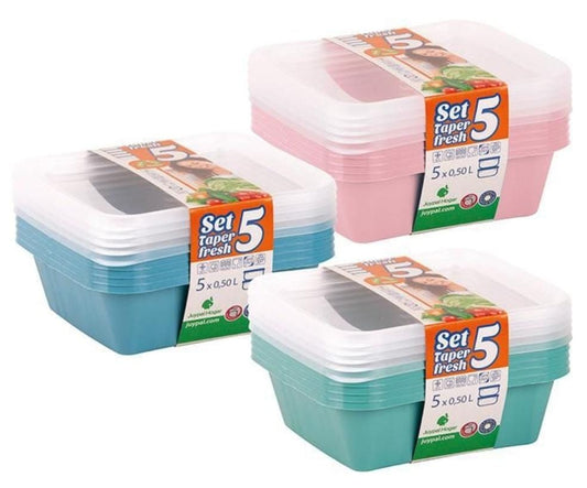 NAKLOE - Tupperware - (Pack 5 tuppers 0.5 L) - Tupperwares - Pack 3 tupperware - Tupperware para cocina - Tupperwares de diferentes colores - Tupperwares multiusos para cocina - Recipientes para alimentos