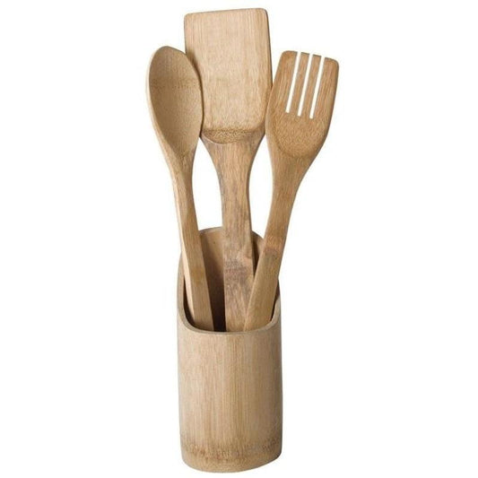 NAKLOE - Utensilios cocina madera - Set utensilios de madera - Set utensilios de cocina - Utensilios madera - Juegos de utensilios - Juego de utensilios de cocina - Cuchara madera - Tenedor madera - 3 Utensilios madera con recipiente.